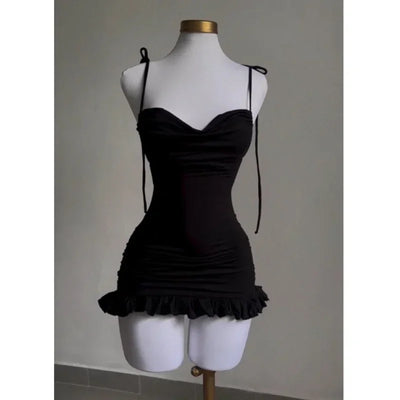 Summer Sexy Mini Dress Women Sleeveless Streetwear Strap Backless Bodycon Folds Split Dress Party Club Elegant A-LINE Dresses