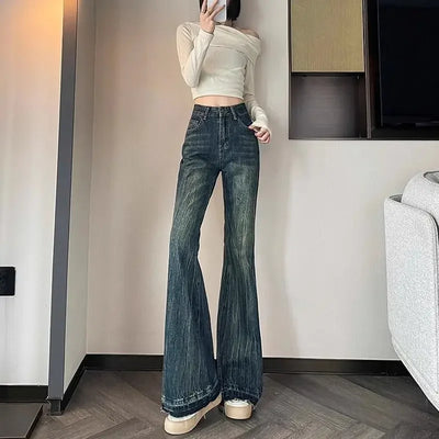 90s Retro Trend American Classic Embroidered Women Jeans Elastic Fashion Leisure Tassel Slim Harajuku Korean New Bell Bottoms