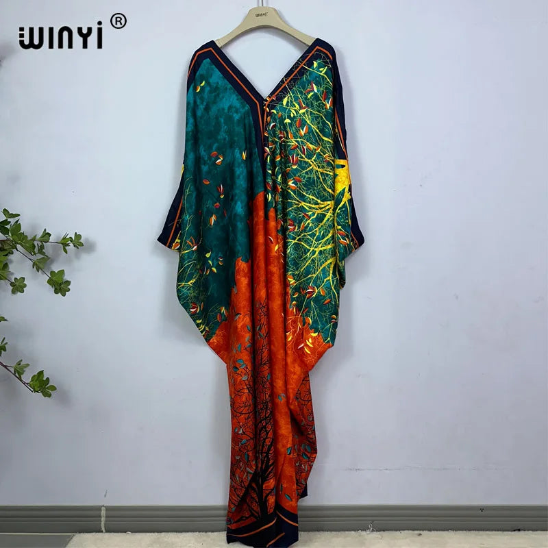 2023 Print Caftans for Women NEW fashion Beachwear WINYI Maxi robes beach V-neck Bohemian long dress Middle East Casual kaftan