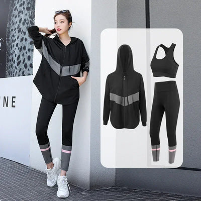 Jacket Sports Bra Leggings 3 Piece Set Women's Tracksuit, Training and Exercise Workout Gym Push Up Yoga Sportswear Suit Fitness