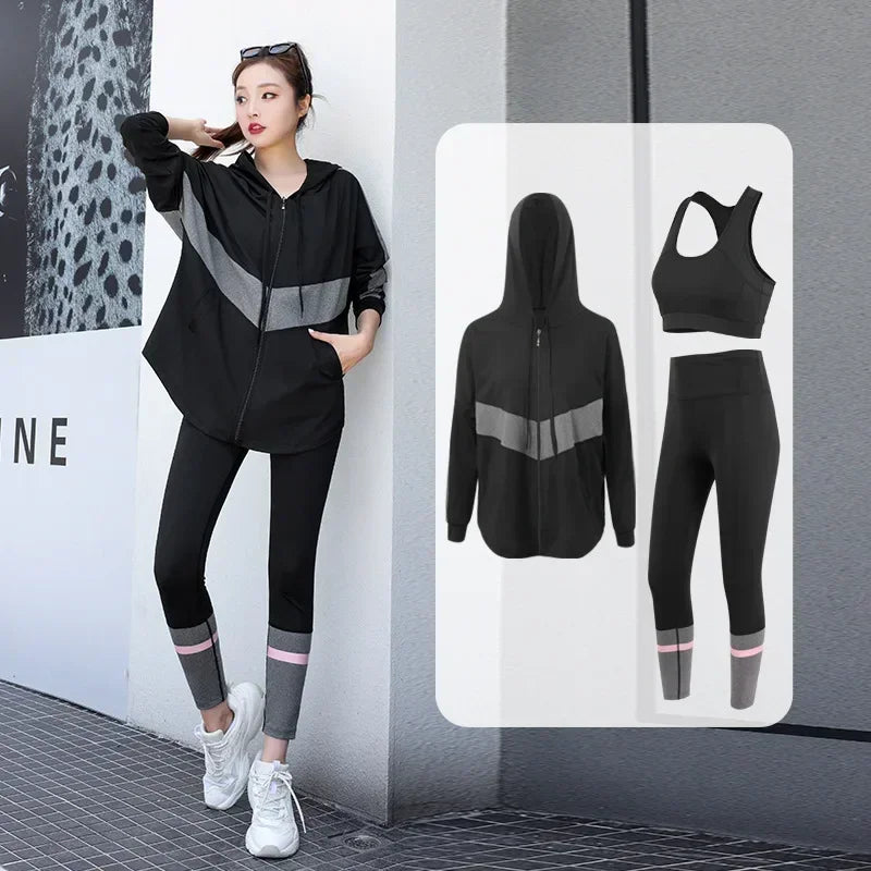 Jacket Sports Bra Leggings 3 Piece Set Women&