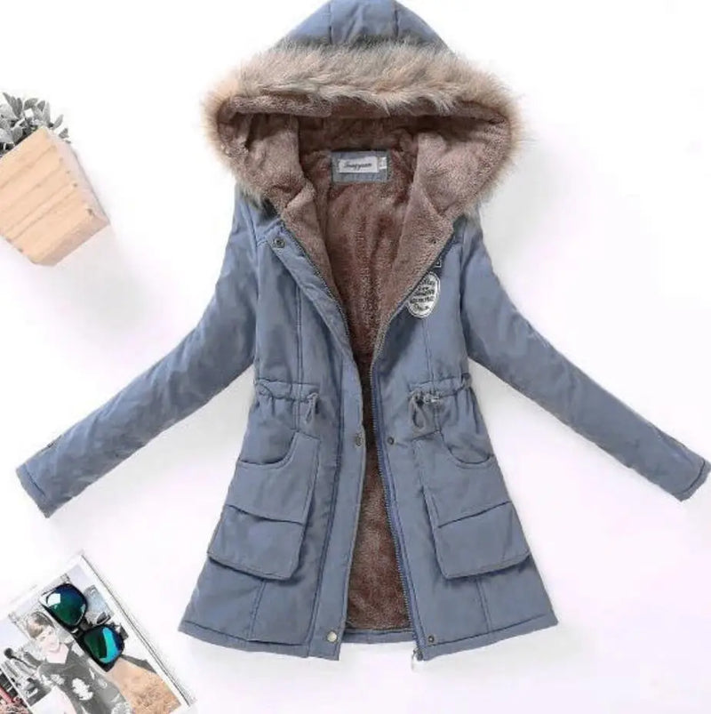 Hooded Wadded Coat Slim Parka Cotton-Padded Jacket Overcoat Winter Women Jacket Medium-Long Thicken Outwear