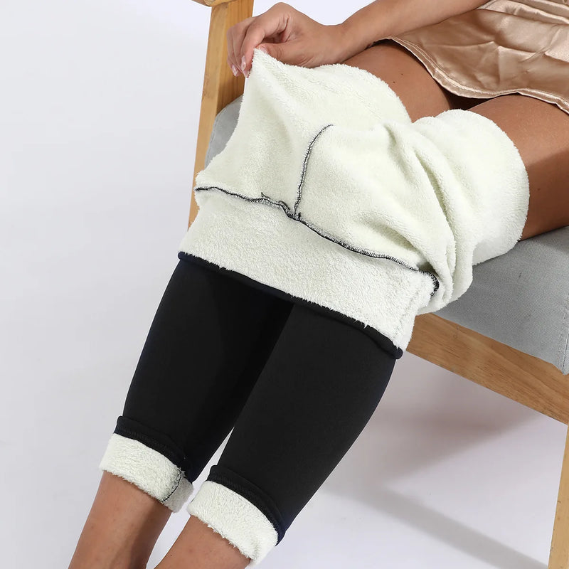 Women Pants Winter Fleece Thicken Pants Lamb Wool Outerwear Thermal High Waist Leggings Warm Slim Black Velvet Female Trousers