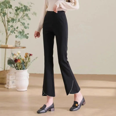 Office Lady Simplicity Spring Summer Thin Elegant Trend Casual Flare Fashion Slim Solid Pants Elastic Waist New Women's Clothing