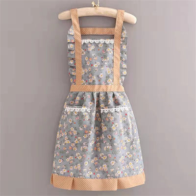 Cute Japanese Apron Maid Dress with Waistband Kitchen Household Restaurant Workwear for Women  Coffee Overalls Apron