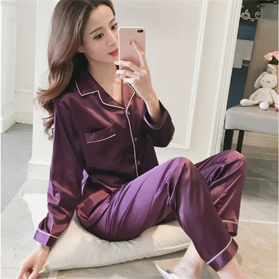 Couple Pajamas Set Sexy Ice Silk Satin Sleepwear Long Sleeve Pijama Female Home Suit Soft Loungewear Sleepsuit Winter Nightwear