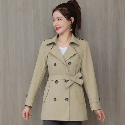 Women's Jacket 2024 New Spring Long Sleeves Stand Collar Casual Windbreaker Female Double-breasted With Belt Outerwear