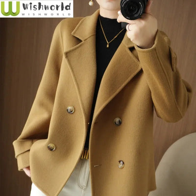 Autumn and Winter New Plush Long Sleeved Woolen Jacket Women's Casual Blazer Elegant Jacket Short Top