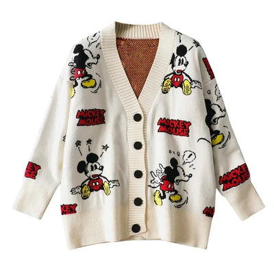 Disney Knitted Cardigan Japanese Donald Cartoon Sweaters for Women Coat Female Autumn and Winter Loose Wild Thicken Kawaii Tops