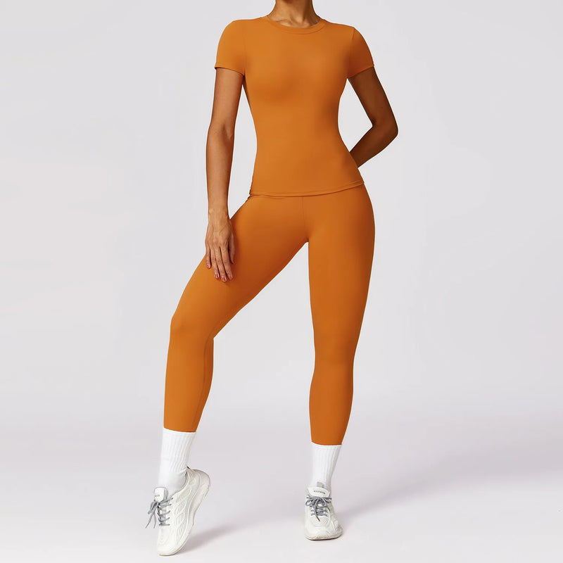 Yoga Set 2 Pieces Women Tracksuits Workout Sportswear Gym Clothing Fitness Long Sleeve Crop Top High Waist Leggings Sports Suits