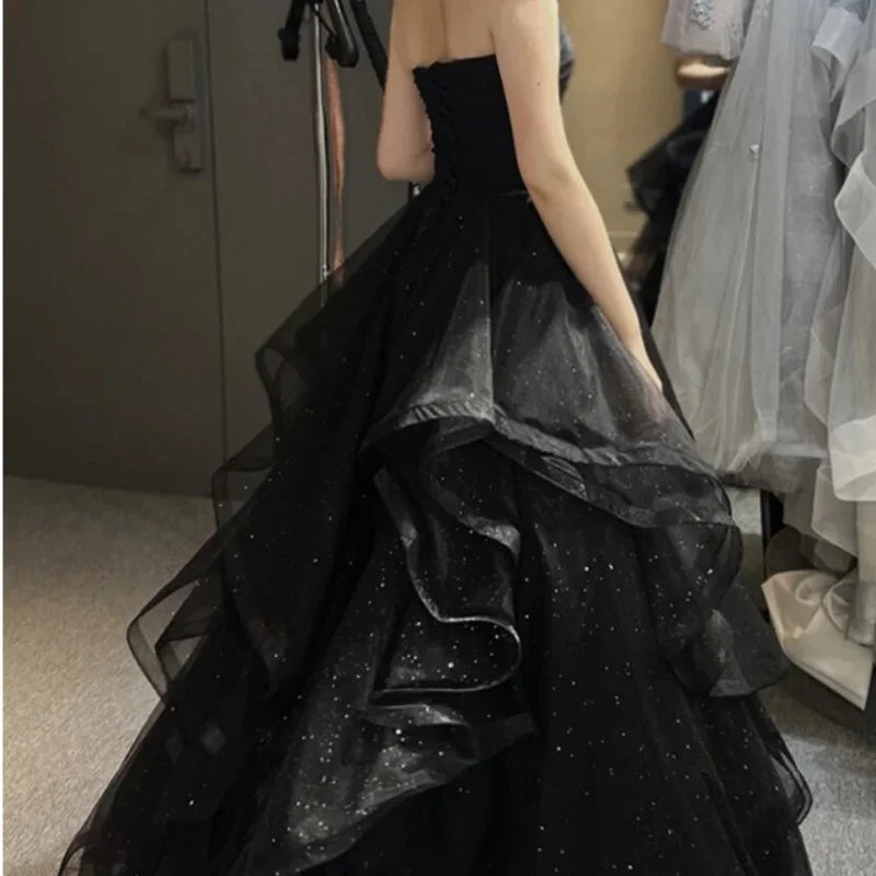 Customized Temperament Black Elegant Wedding Party Dresses Strapless Tiered Draped Prom Robe 2025 New Ball Gown Formal Dress Wom