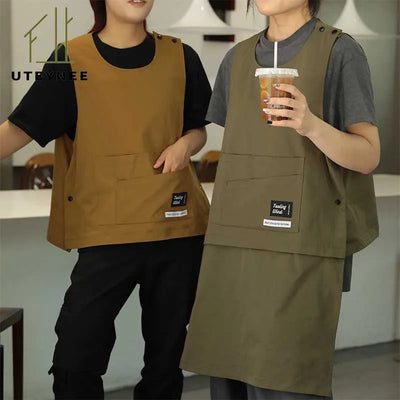 New Detachable Waterproof Waiter Apron for Kitchen Catering Cafe Oilproof Men Women Work Vest Apron Nail Beauty Barista Pinafore