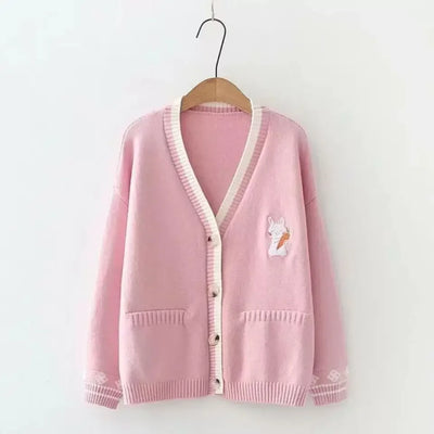 Korobov Korean Sweet Chic Women Sweaters Japanese V Neck Long Sleeve Cute Cardigans 2025 New Embroidery Cardigan