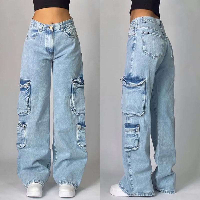 Y2K Harajuku New Punk Feng Shui Washing Old Baggy Jeans Female Streetwear Dance Popular Casual Joker High Waist Wide Leg Pants