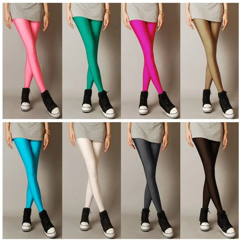 New Spring Solid Candy Neon Leggings for Women High Stretched Female Legging Pants Girl Clothing Leggins Plug Size