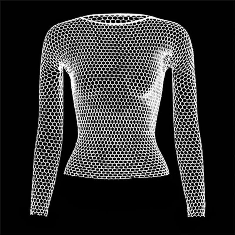 Women Long Sleeve Tops Mesh Nightwear Night Dress Bodystocking Sexy Lingerie Hollow Out Fishnet