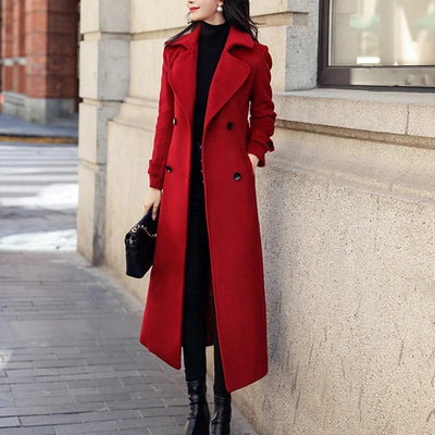 Women‘s Coat Winter Korean Fashion Long Coated Thickened Woolen Winter Coat for Women Black Coat Harajuku