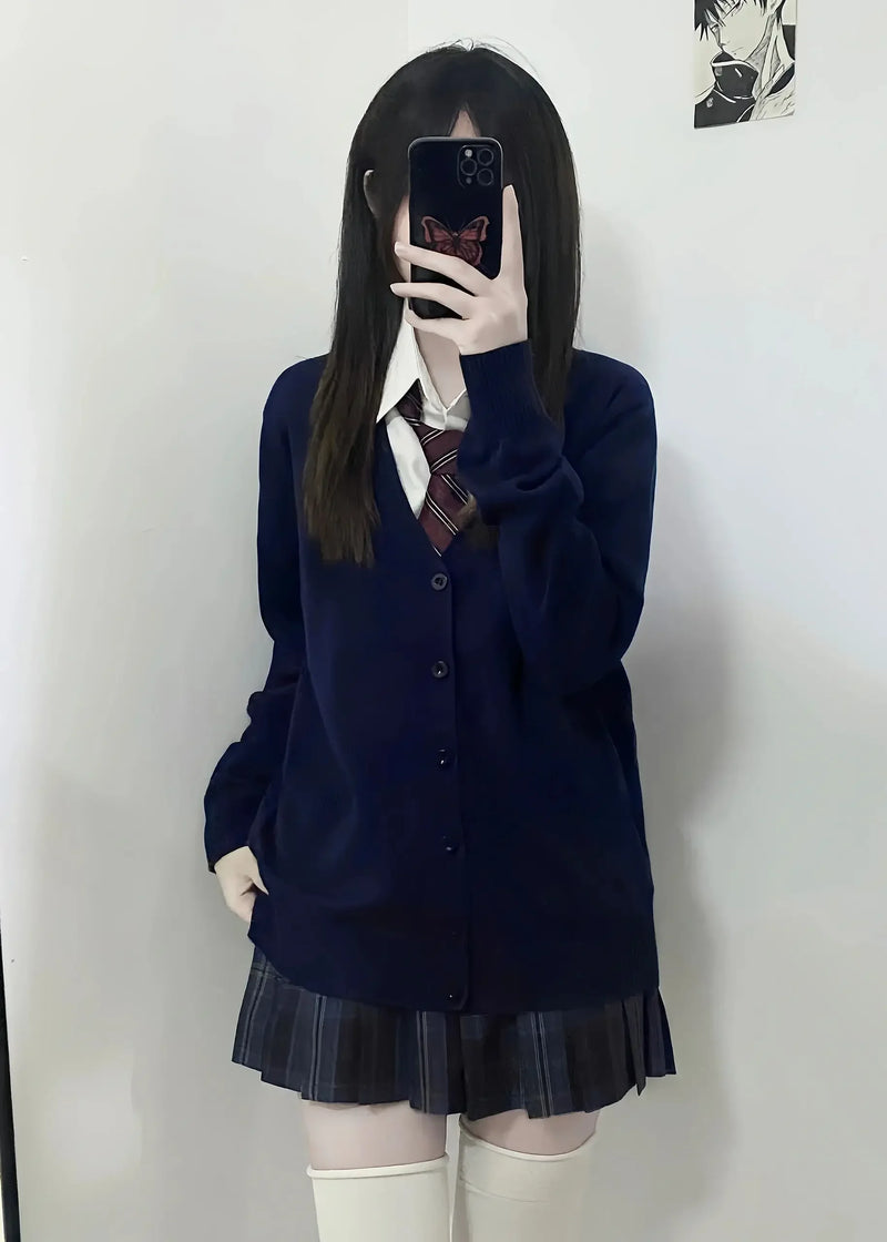 Pink Blue Black Cute Jk Sweater Knitted Cardigan Female Original Japanese Jacket Uniform School Supply Feeling Lazy Style