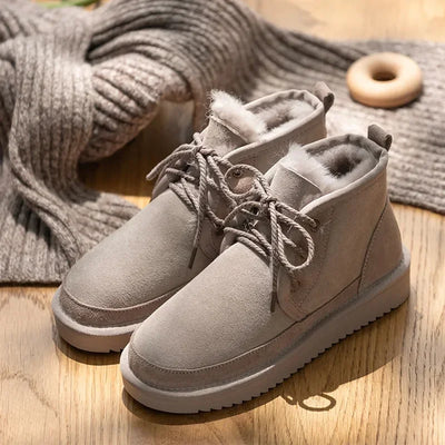 2025 Genuine Leather Woman Snow Boots 100% Natural Fur Women Boots Warm Wool Ladies Winter Ankle Boots