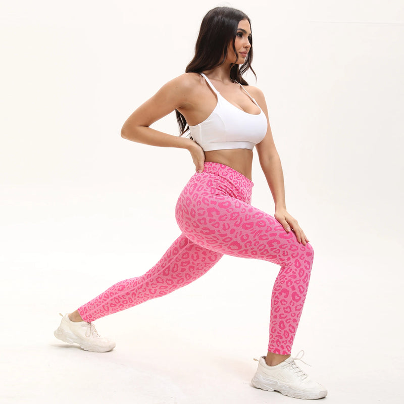 Fitness Leopard Print Leggings For Women High-waisted V-shaped Yoga Pants Abdominal control Soft opaque workout pants