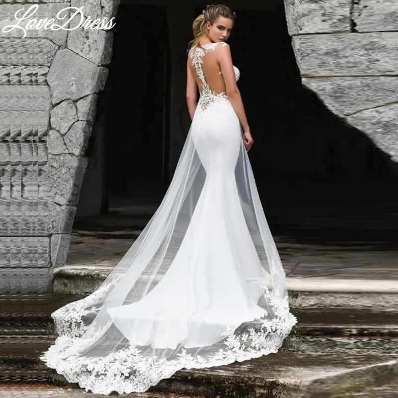 Customized Mermaid Wedding Dress 2025 Sexy See Through Back Sleeveless Lace Appliques Wedding Gowns For Bride Vestidos De Noiva