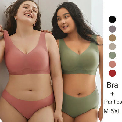 M-5XL For 40-120kg Plus Size Women Bra Sets Panties Plump Girls Women's Big Chest Small Anti-Sagging Wireless Oversized Bras