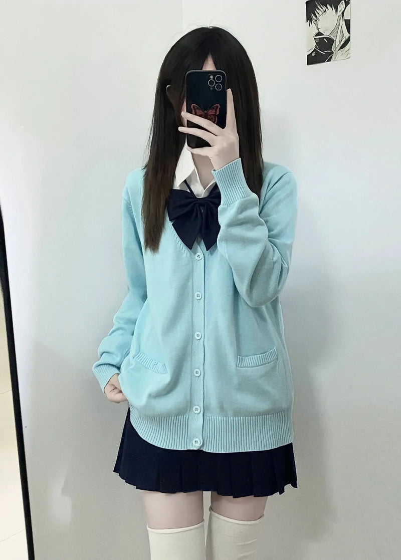 Pink Blue Black Cute Jk Sweater Knitted Cardigan Female Original Japanese Jacket Uniform School Supply Feeling Lazy Style