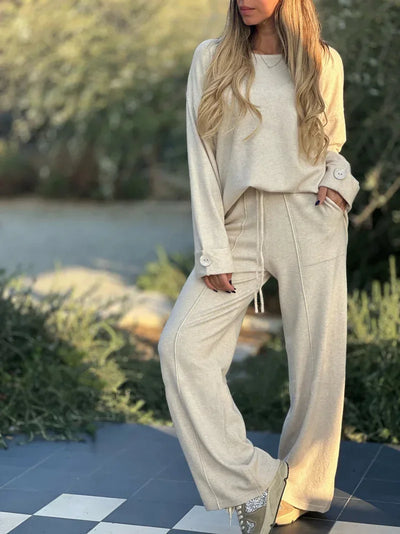 Womens Sets New Fashion Casual Suit Solid Color Long-sleeved Suit Wide-leg Pants Trousers Two-piece Sets for Women