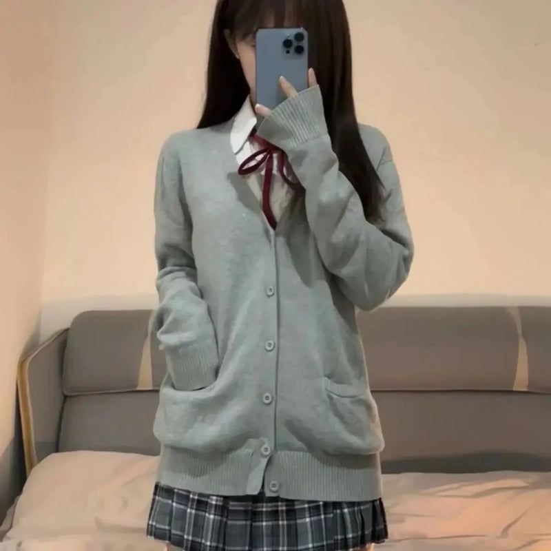 Pink Blue Black Cute Jk Sweater Knitted Cardigan Female Original Japanese Jacket Uniform School Supply Feeling Lazy Style