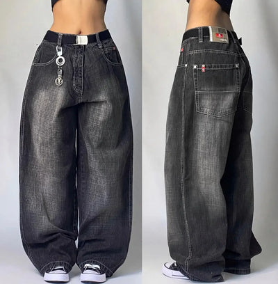 Y2K Street New Youth Fashion Embroidery Washed Casual Jeans Female 2024 Gothic Harajuku Retro Couple High Waist Wide Leg Pants