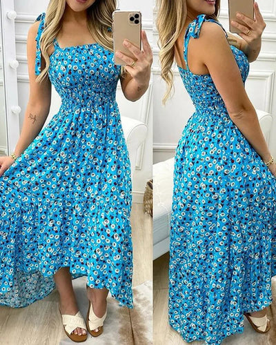 Summer Women's 2022 new irregular strapless halter sleeveless long dress Sling Patchwork Print Irregular Tube Top Dress