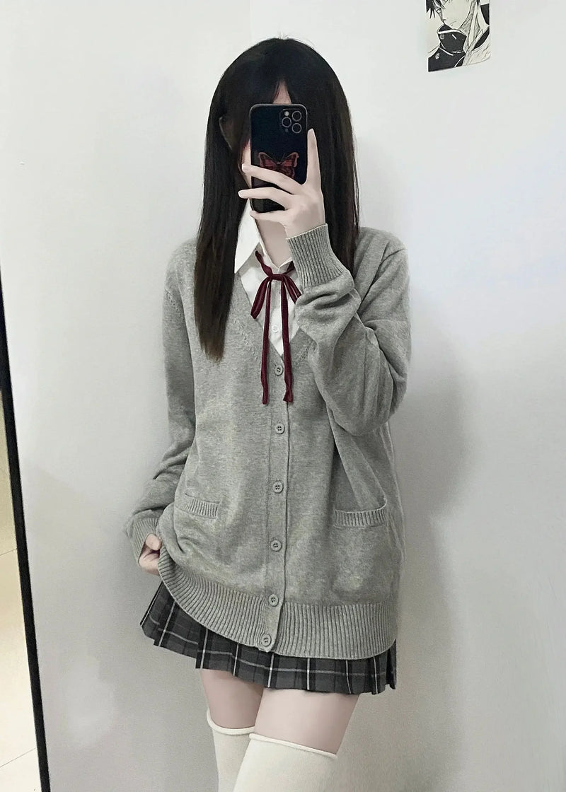 Pink Blue Black Cute Jk Sweater Knitted Cardigan Female Original Japanese Jacket Uniform School Supply Feeling Lazy Style