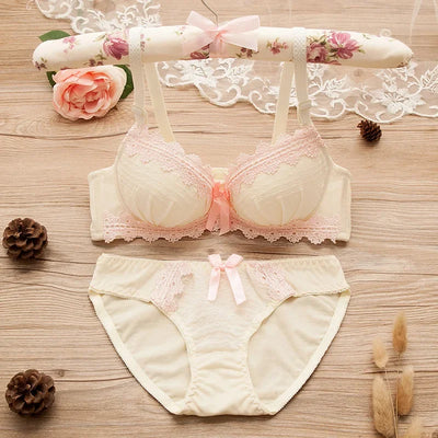 Vintage Girls Bra Set Sexy Thin Bras Pantys Women Seamless Brassiere Low Wasit Fitness Underwear Set Adjustable Plaid Lingeries