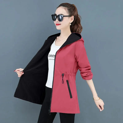 New Autumn Women's Jacket Double-sided Windbreaker Female Long Sleeve Jackets Hooded Casual Basic Coat Loose Outerwear 4XL