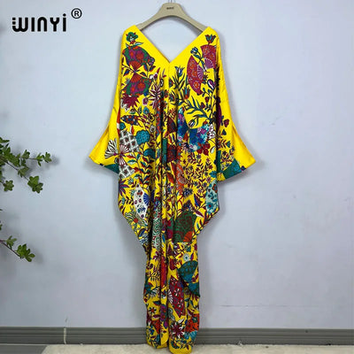 2023 Print Caftans for Women NEW fashion Beachwear WINYI Maxi robes beach V-neck Bohemian long dress Middle East Casual kaftan