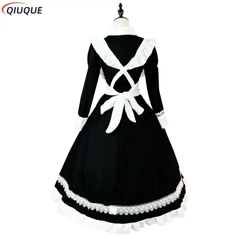 Women Maid Outfit Lolita Dress Cute Kawaii Cafe Costume Black White Men Uniform Long Apron Dress Mucama Cosplay Costume