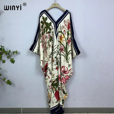 2023 Print Caftans for Women NEW fashion Beachwear WINYI Maxi robes beach V-neck Bohemian long dress Middle East Casual kaftan