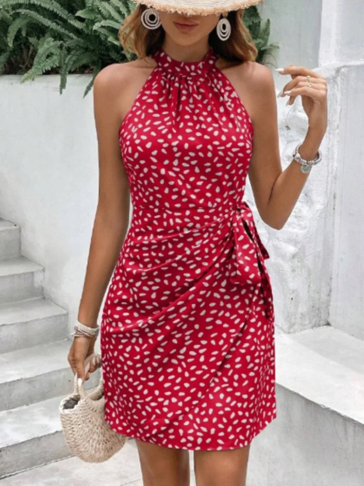 Solid Colored Polka Dot Mini Dresses Women&