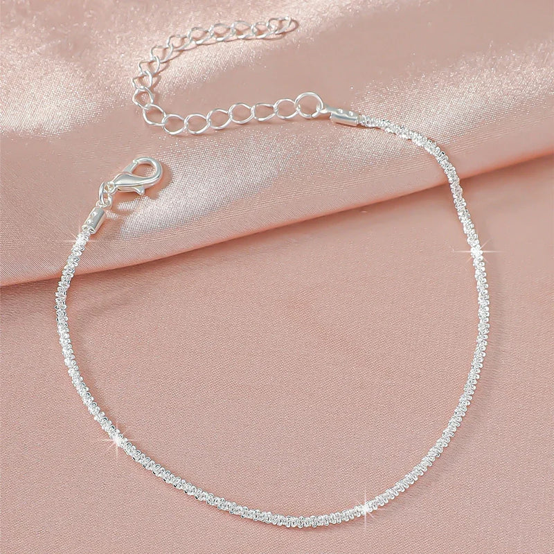 LATS Shiny Sparkling Simple Anklet for Women Gold Silver Color Elegant Jewelry Female Beach Ankle Bracelet on Foot Party Gift