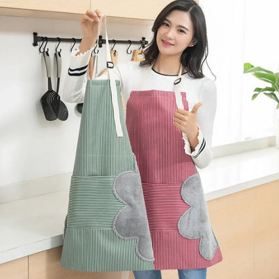 Kitchen Apron Unisex Cotton Hand Wipe Men's Household Kitchen Apron Large Pocket Waterproof and Oil-proof Female Baking Clothing