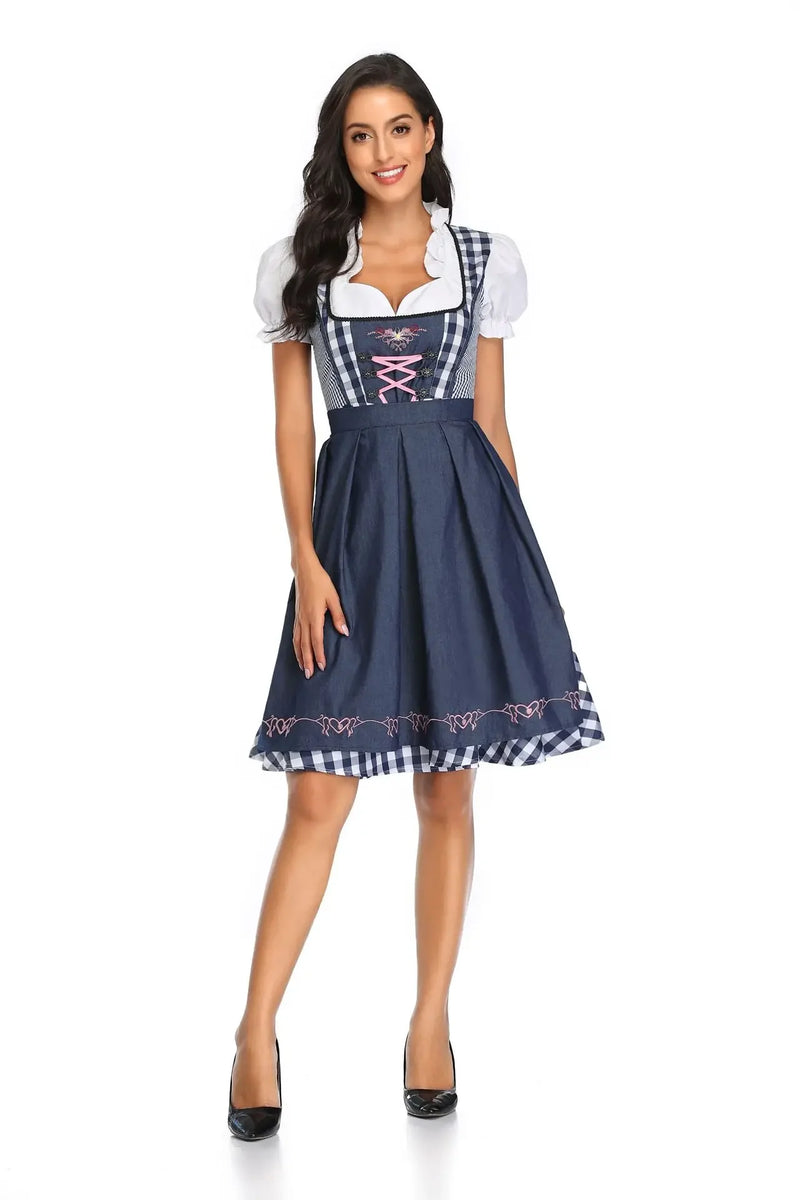 Adult Women Oktoberfest Dirndl Carnival Party Traditional German Bavaria Beer Girl Dress Maid Costume Dress+Apron Outfit