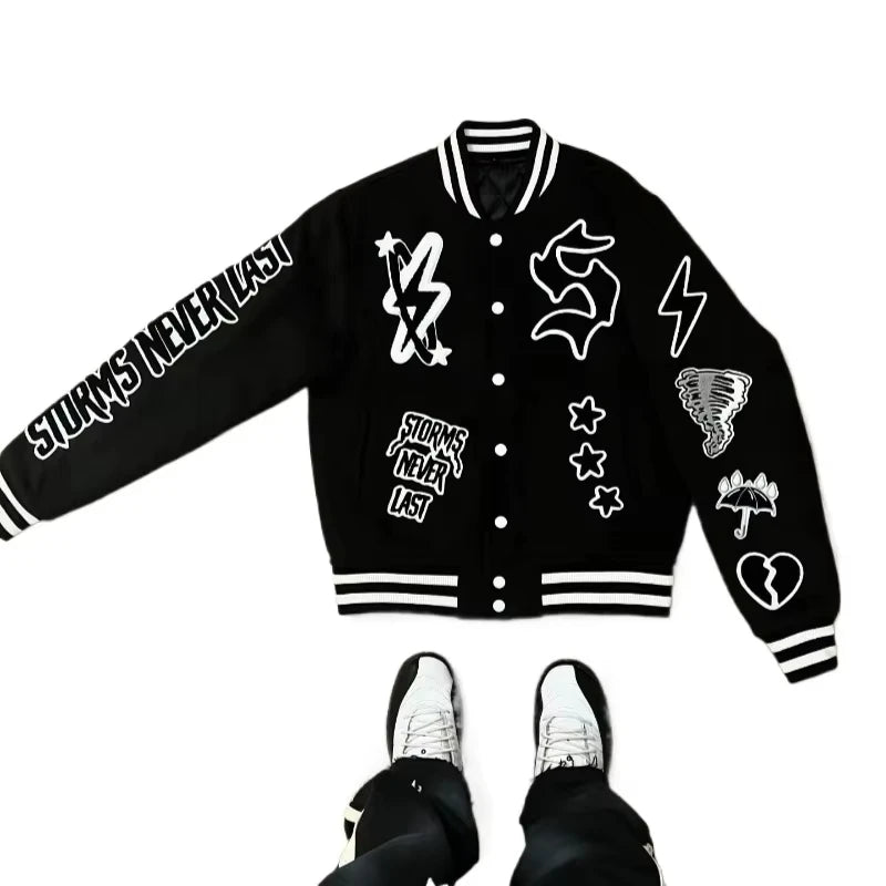 American New Gothic PU Letters Geometric Loose Baseball Uniform Jacket Women Y2K Harajuku Retro Hip-hop Rock Couple Casual Coats