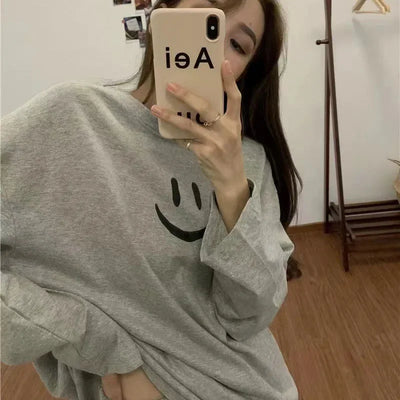 Fall and Winter Pajamas Female Two-Piece Suit Long-Sleeved Smiley Students Sleepwear Loungewear Ladies Nightwear Homewear