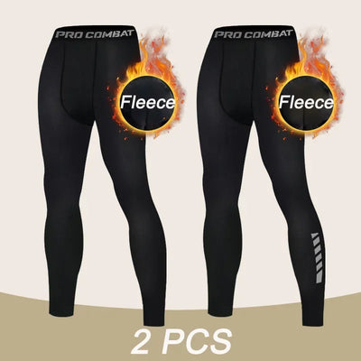 Mens Warm Compression Leggings 1-2 Pcs Sport Training Pants Dry Fit Running Tights Fitness Basketball Jogging Fleece Trousers