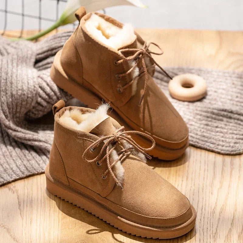 2025 Genuine Leather Woman Snow Boots 100% Natural Fur Women Boots Warm Wool Ladies Winter Ankle Boots