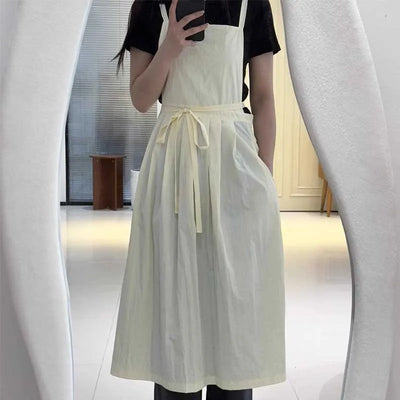 Lightweight Waterproof Apron for Beauty Salon Nails Waitress Oil-proof Long Pleated Women's Garden Kitchen Aprons with Pockets