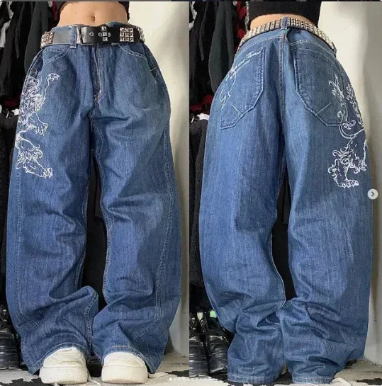 2024 American New Retro Street Hip-hop Loose Jeans Female Y2K Harajuku High Waist Wide Leg Pants Gothic Wide Pants Street Pants