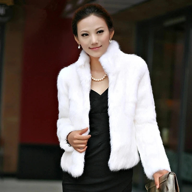 2025 New Genuine Rabbit Fur Coat Women Full Pelt Real Rabbit Fur Jacket Winter Fur Overcoat Customized Big Size Mandarin Collar