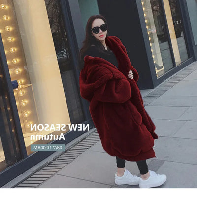 Oversized Winter Faux Fur Coat Women Parka Long Warm Faux Fur Jacket Coats Hoodies Loose Winter Coat Outwear Casaco Feminino