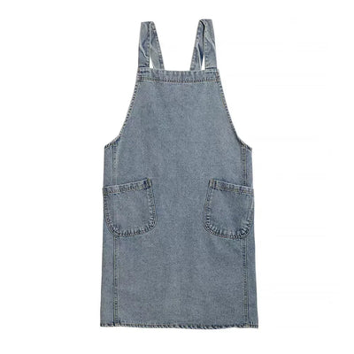 Ladies Korean Denim Apron for Women Cotton Fabric Garden Kitchen Baking Cooking Aprons Household Cleaning Accessories Dress